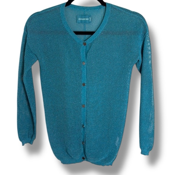 Zadig & Voltaire Teal Open Knit Cardigan Size Small - Picture 1 of 6